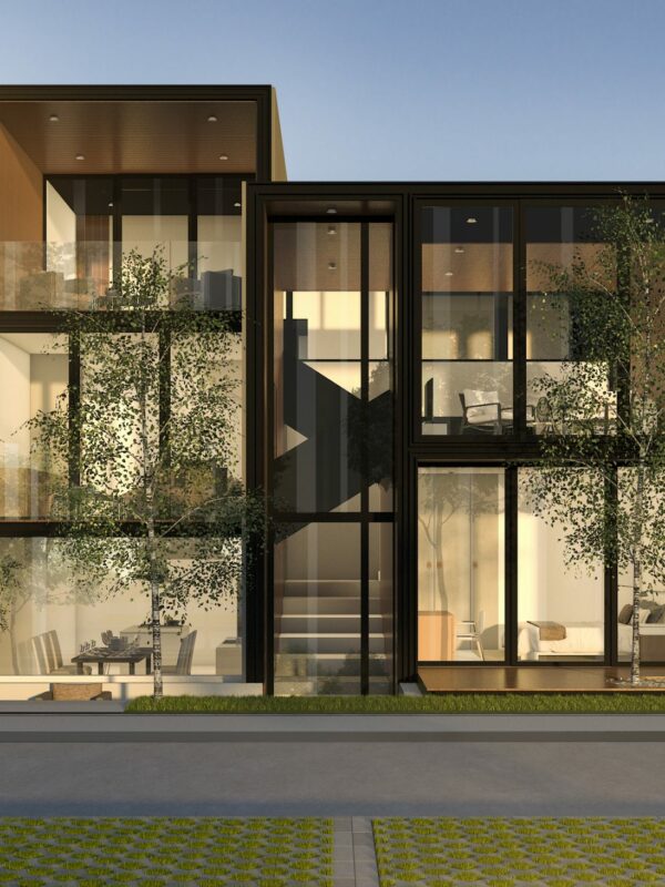 3d rendering black loft modern house in summer